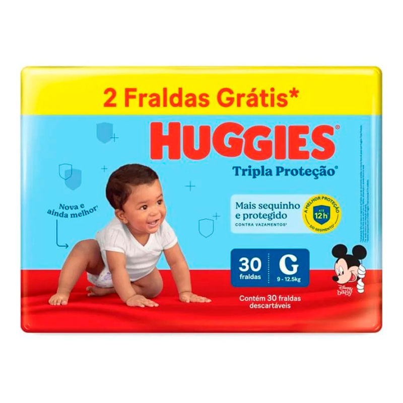 Encontraproduto.com.br - Fraldas Huggies Tripla Proteção Mega G Com 30 Unidades 2 Tiras