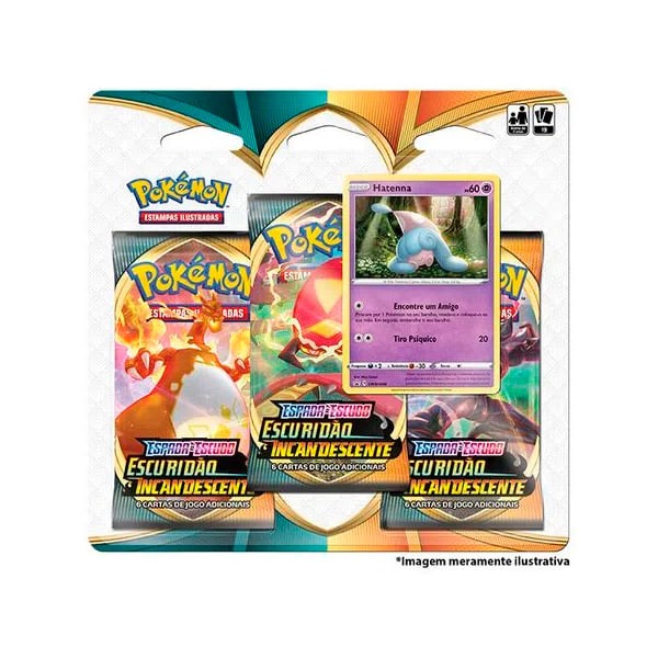 Encontraproduto.com.br - Blister Triplo Pokemon Escuridão Incandescente Hatenna - Copag