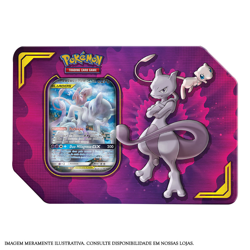 Encontraproduto.com.br - Deck Pokémon - Lata - Parceria Poderosa - Mewtwo e Mew GX - Copag