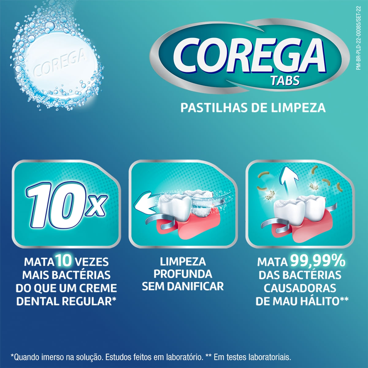 Encontraproduto.com.br - Limpador de Dentadura e Aparelhos Corega Tabs 3 Minutos 6 Pastilhas Efervescentes