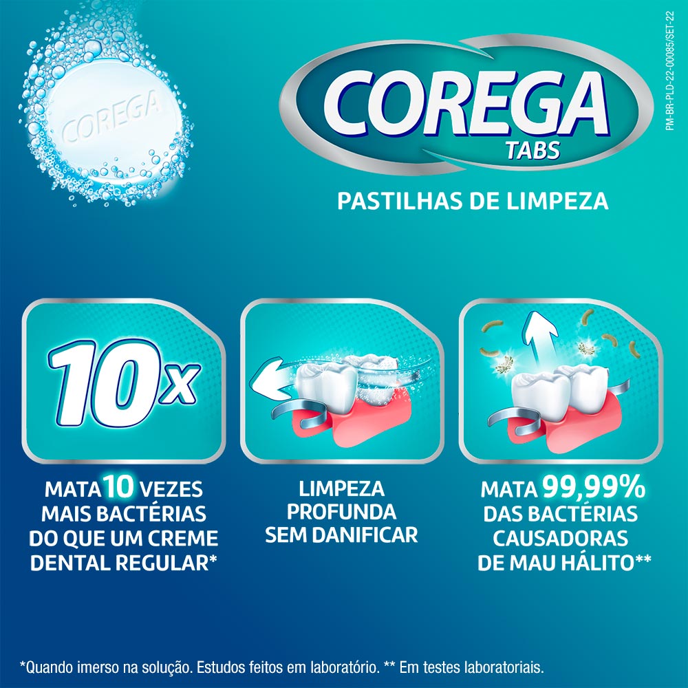 Encontraproduto.com.br - Limpador de Dentadura e Aparelhos Corega Tabs 3 Minutos 6 Pastilhas Efervescentes