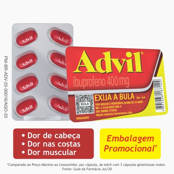Encontraproduto.com.br - Advil Extra Alívio Blíster 400mg com 8 capsulas Líquidas