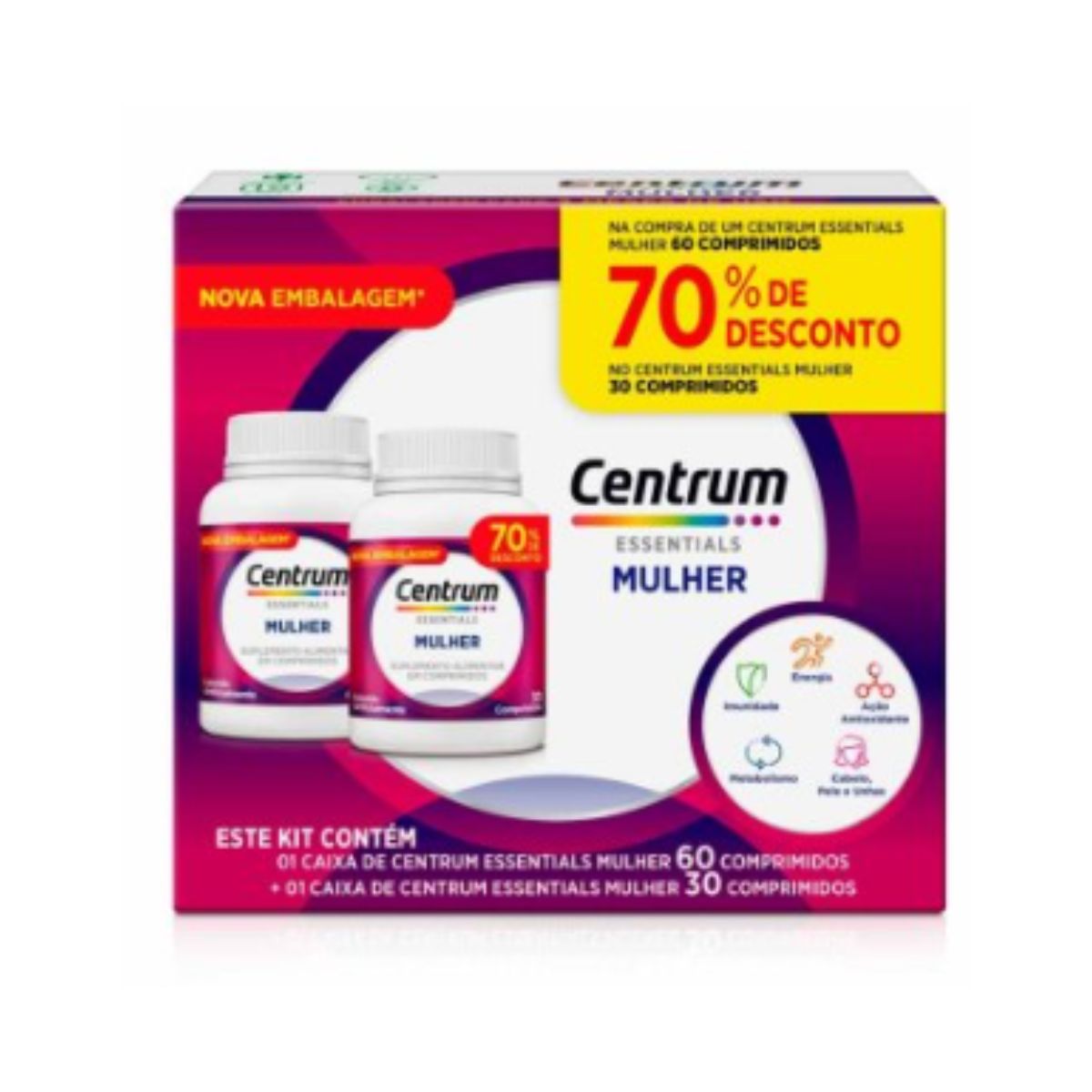 Kit Suplemento Alimentar Centrum Mulher 60 Comprimidos + 30 Comprimidos