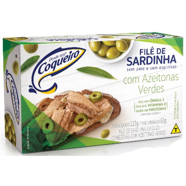 Encontraproduto.com.br - Filé de Sardinha Coqueiro com Azeitona Verdes 125g