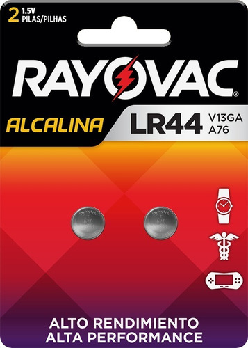 Bateria Alcalina Rayovac LR44 1.5V 2 Unidades