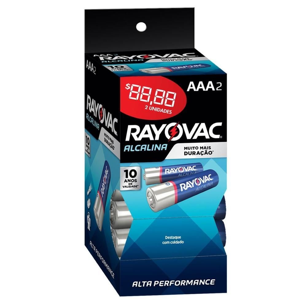 Encontraproduto.com.br - Pilha Alcalina Rayovac 2X2 AAA 1,5V 20332 Tubo com 32 Pilhas