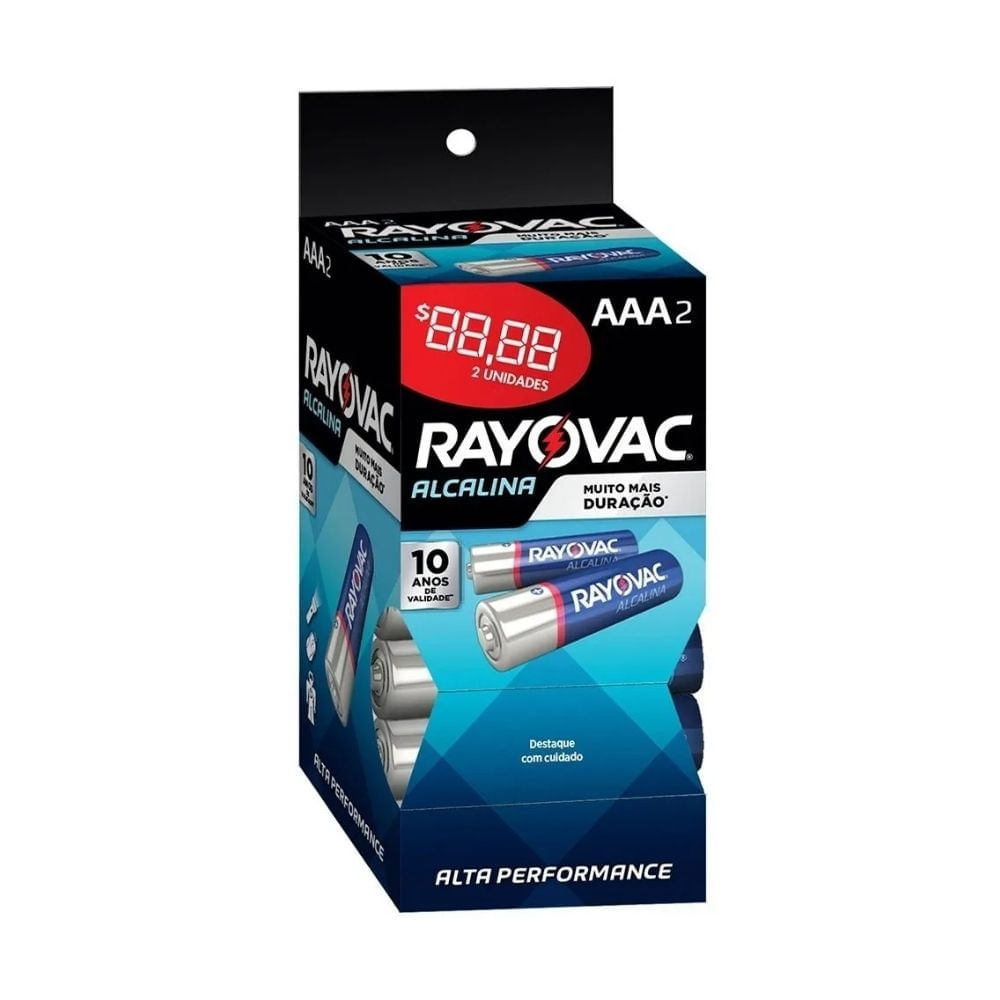 Encontraproduto.com.br - Pilha Alcalina Rayovac 2X2 AAA 1,5V 20332 Tubo com 32 Pilhas