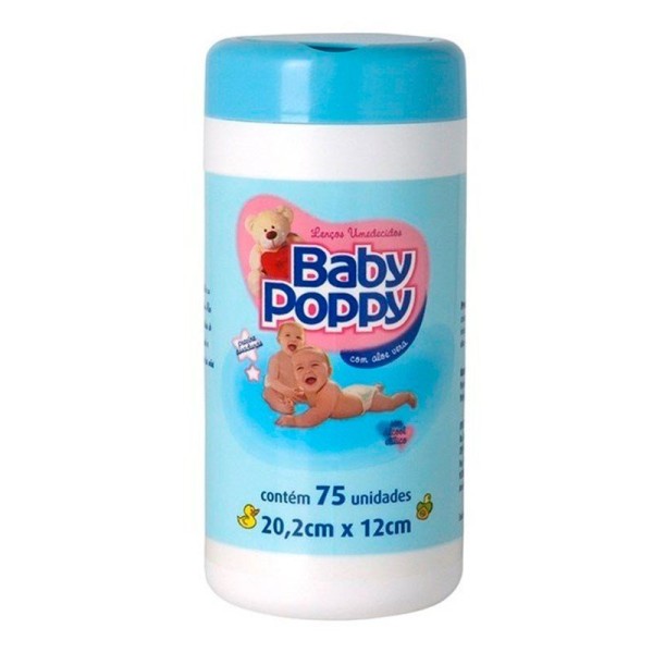 Encontraproduto.com.br - Lenços Umedecidos Baby Poppy Azul 75 Unidades