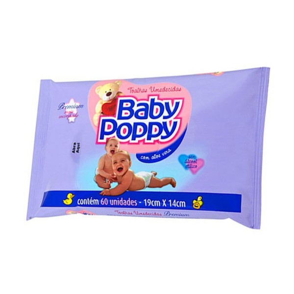 Encontraproduto.com.br - Toalhas Umedecidas Baby Poppy Lilás 60 Unidades