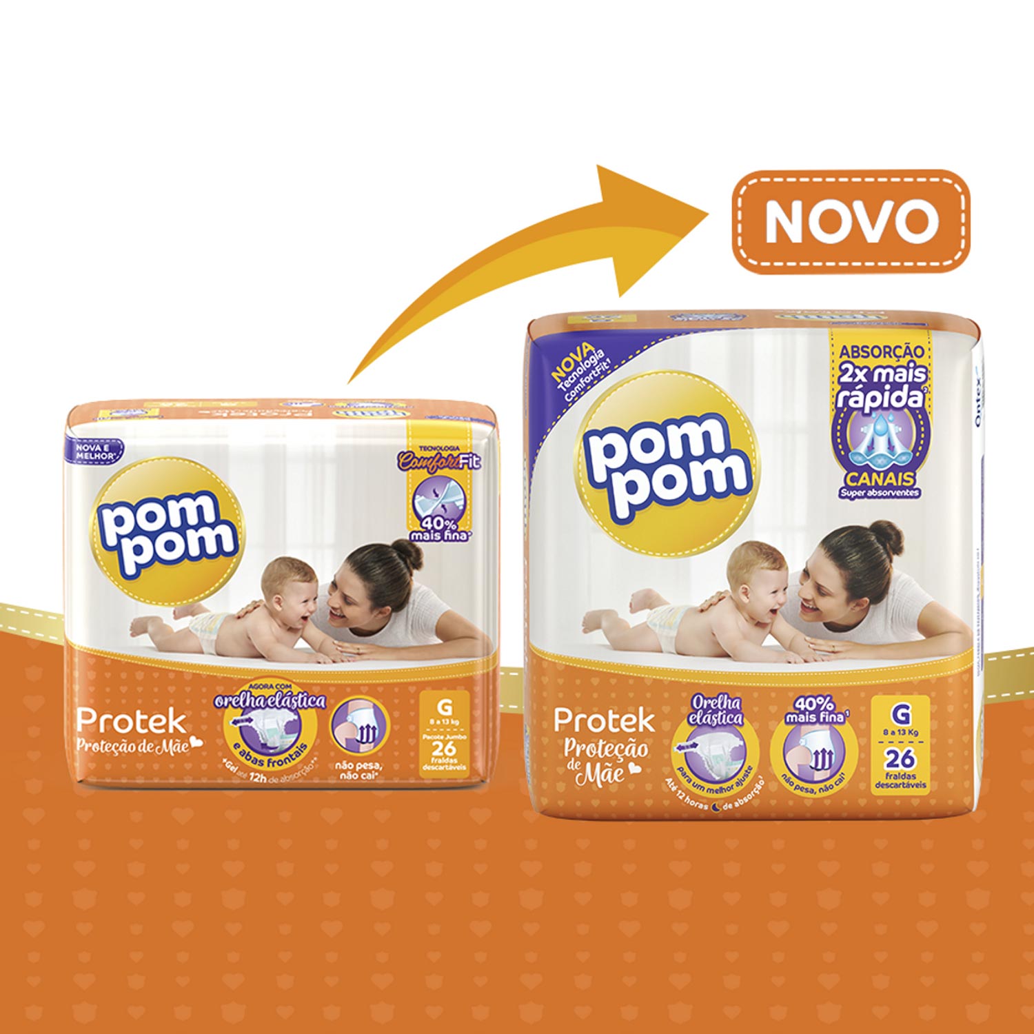 Encontraproduto.com.br - Fralda Pompom Protek Baby Mega Tamanho G Com 40 Unidades