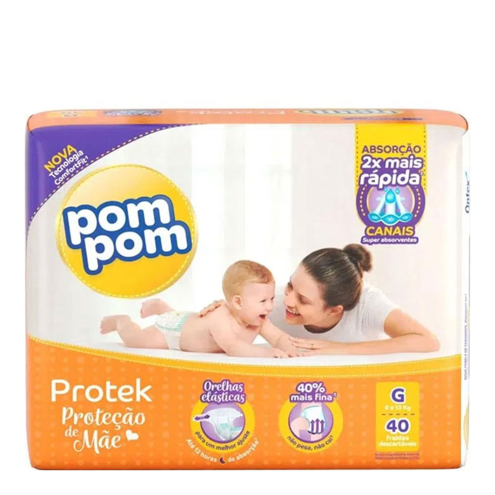 Encontraproduto.com.br - Fralda Pompom Protek Baby Mega Tamanho G Com 40 Unidades