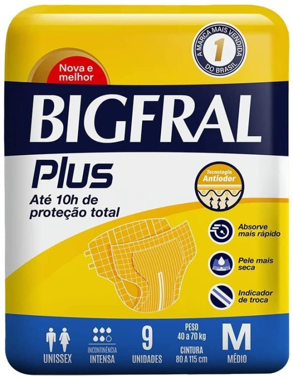 Encontraproduto.com.br - Fralda Geriátrica Adulto Bigfral Plus M c/9 Unidades