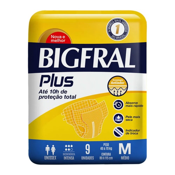 Encontraproduto.com.br - Fralda Geriátrica Adulto Bigfral Plus M c/9 Unidades