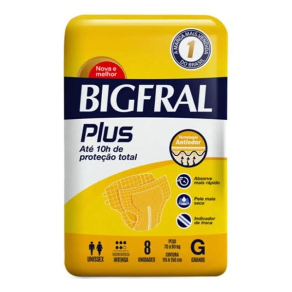 Encontraproduto.com.br - Fralda Geriátrica Adulto Bigfral Plus G c/8 Unidades