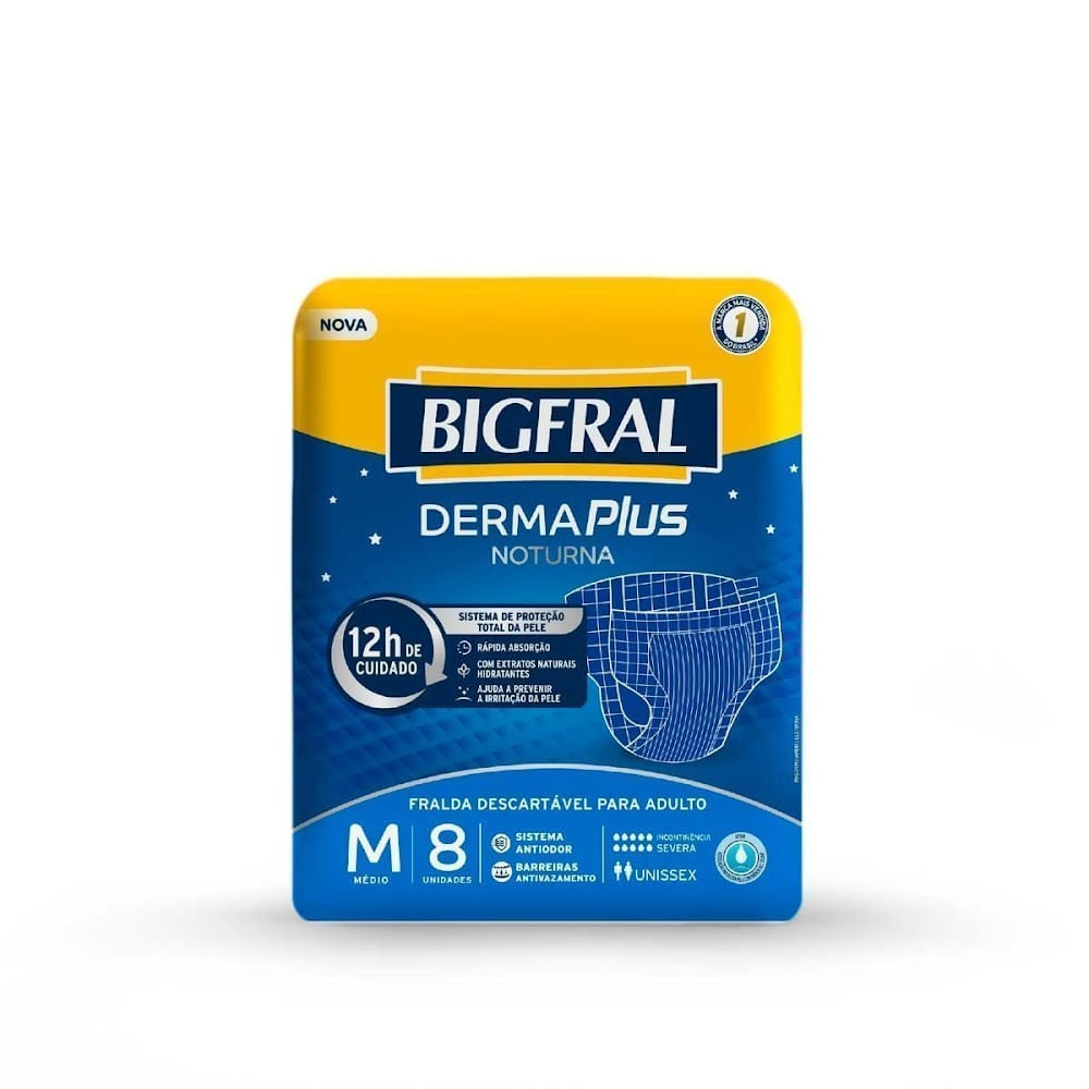 Fralda Geriátrica Bigfral Dermaplus Noturna M 8 Unidades