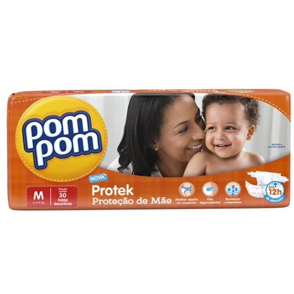 Encontraproduto.com.br - Fralda Pompom Protek Baby Jumbo M 30 Unidades