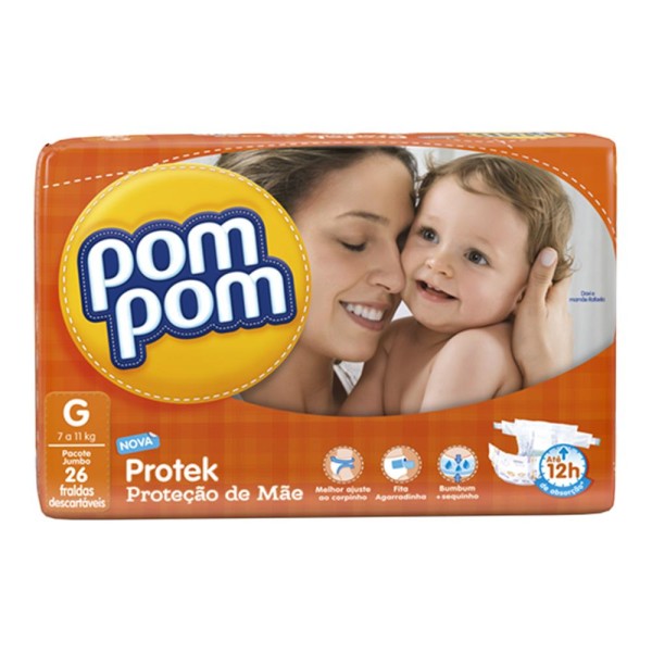 Encontraproduto.com.br - Fralda Pompom Protek Baby Jumbo G 26 Unidades