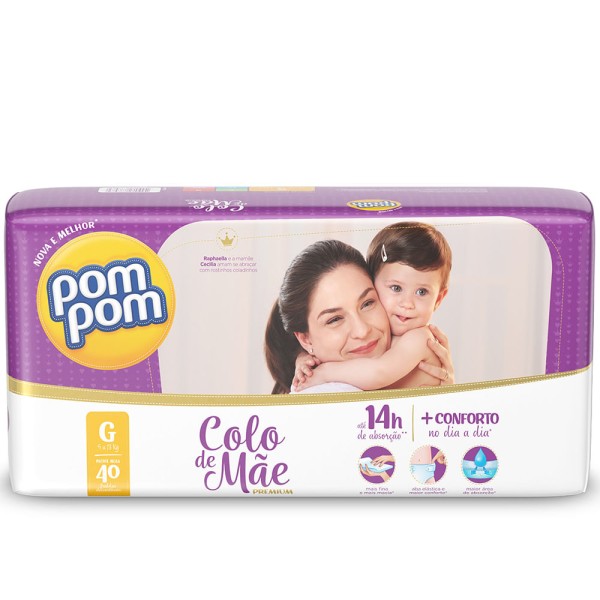 Encontraproduto.com.br - Fralda Pompom Colo De Mãe 14 Horas Mega G 40 Unidades