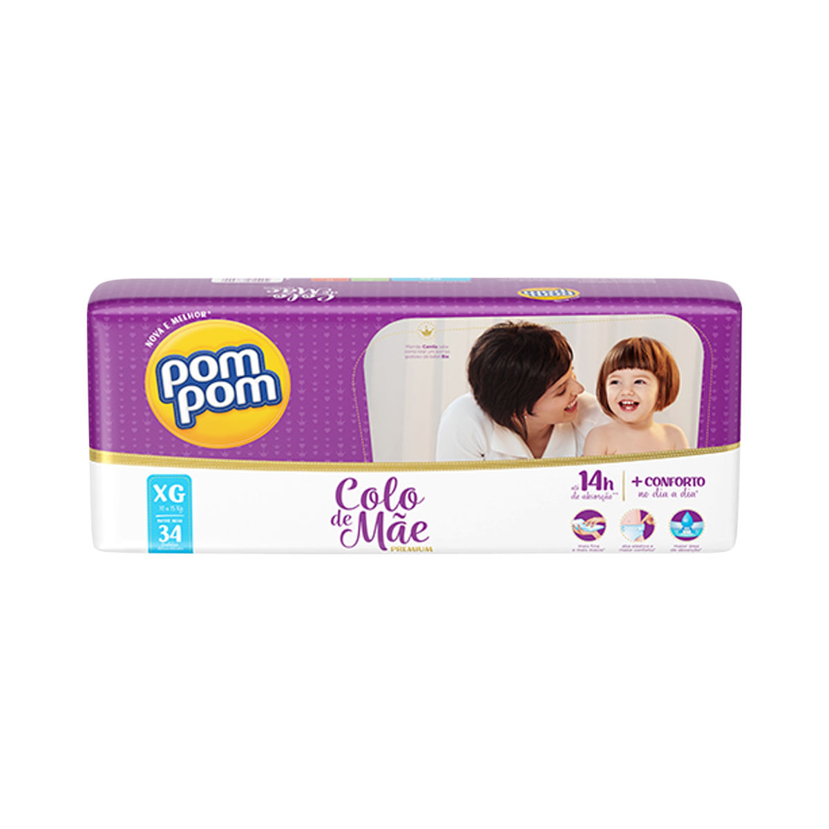 Encontraproduto.com.br - Fraldas Pom Pom XG Colo de Mãe Mega - 34 Unidades