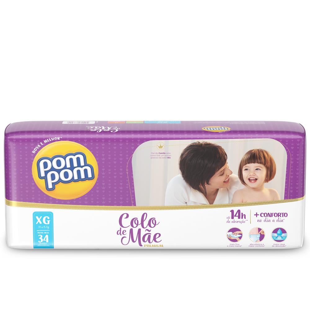 Encontraproduto.com.br - Fraldas Pom Pom XG Colo de Mãe Mega - 34 Unidades