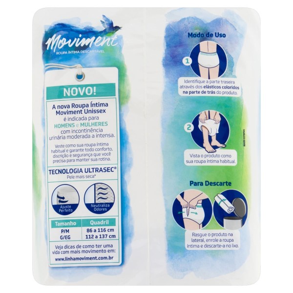 Encontraproduto.com.br - Roupa Íntima Descartável Unissex Bigfral Moviment P/M Pacote 8 Unidades