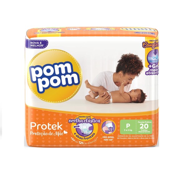 Encontraproduto.com.br - Fralda Pom Pom Protek Proteção De Mãe Prática P 20 Unidades