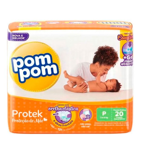 Encontraproduto.com.br - Fralda Pom Pom Protek Proteção De Mãe Prática P 20 Unidades