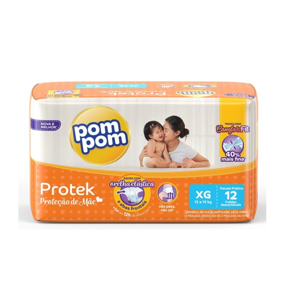 Encontraproduto.com.br - Fralda Pom Pom XG Protek Proteção de Mãe Jumbinho - 12 Unidades