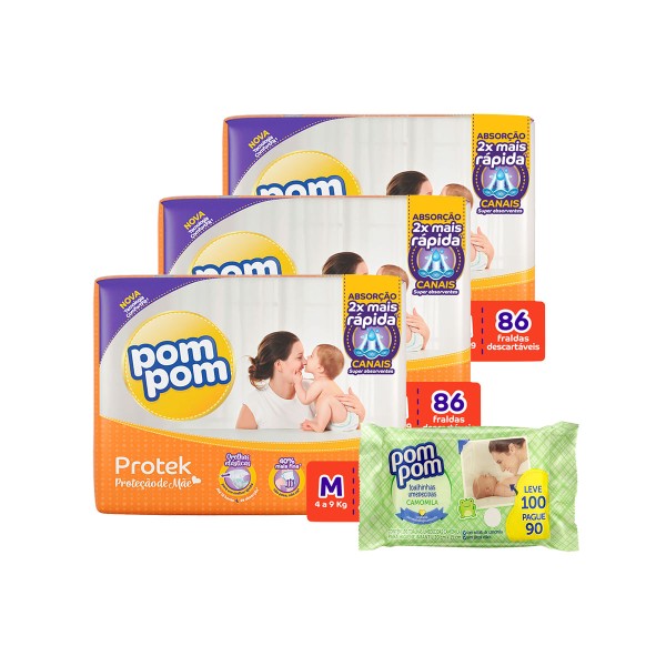 Encontraproduto.com.br - Fralda Pom Pom Protek Proteção de Mãe M 86 Unidades