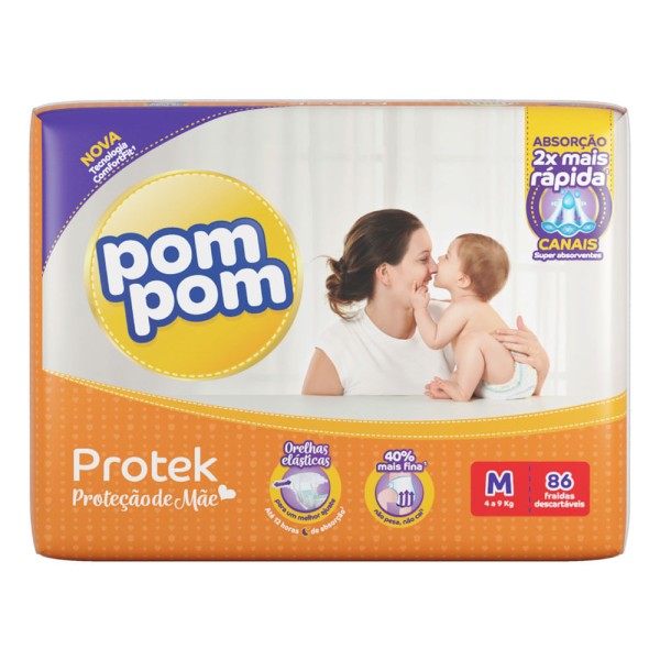 Encontraproduto.com.br - Fralda Pom Pom Protek Proteção de Mãe M 86 Unidades