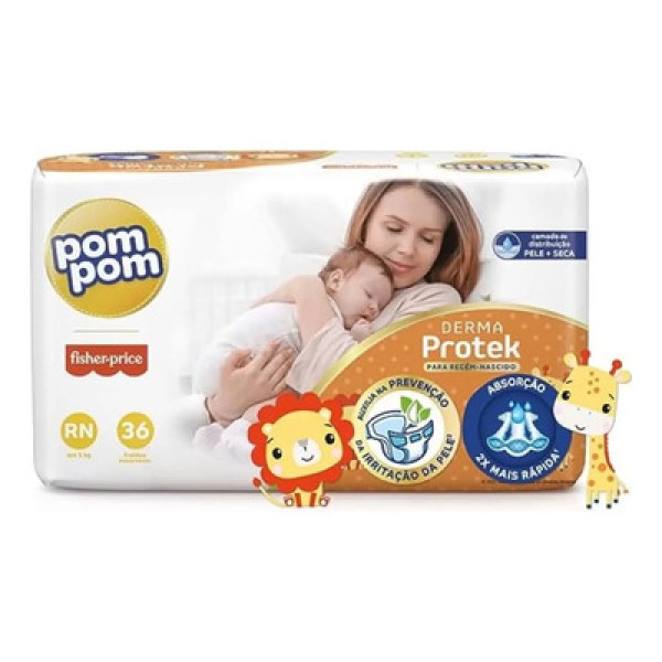 Encontraproduto.com.br - Fralda Pompom Protek 12h RN 36 Unidades