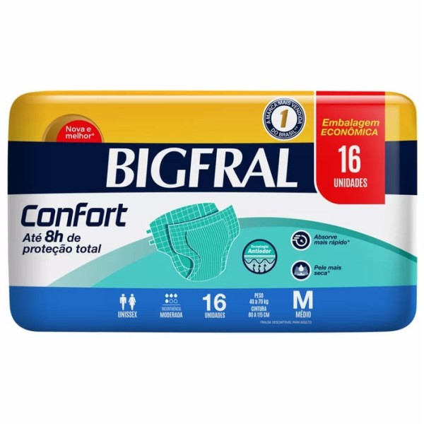 Encontraproduto.com.br - Fralda Geriátrica Bigfral Confort M Pacote com 16 unidades