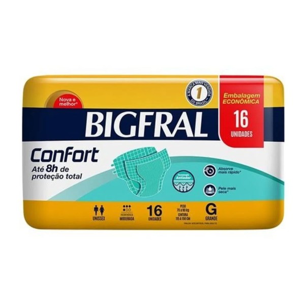 Encontraproduto.com.br - Fralda Geriátrica Bigfral Confort G Pacote com 16 unidades