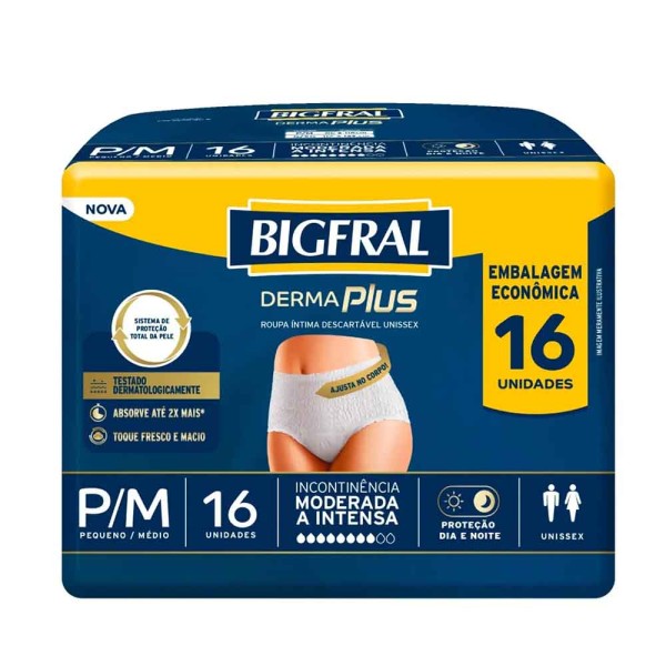 Encontraproduto.com.br - Roupa Íntima Derma Plus Bigfral - Tamanho P/M - 16 unidades