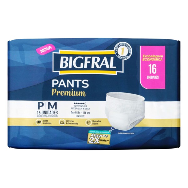 Encontraproduto.com.br - Roupa Íntima Derma Plus Bigfral - Tamanho P/M - 16 unidades