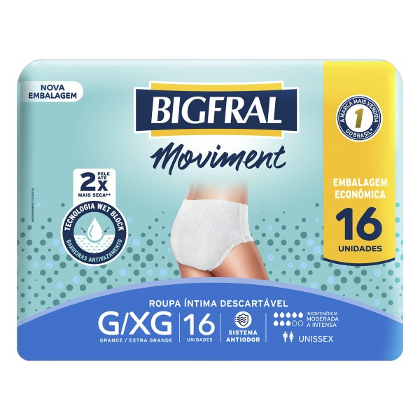Encontraproduto.com.br - Roupa Íntima Descartável Bigfral Moviment G/XG c/16 Unidades