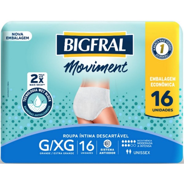 Encontraproduto.com.br - Roupa Íntima Descartável Bigfral Moviment G/XG c/16 Unidades