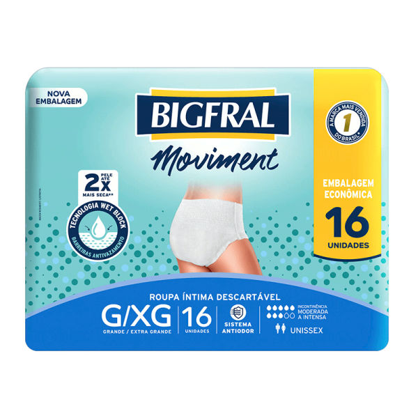 Encontraproduto.com.br - Roupa Íntima Descartável Bigfral Moviment G/XG c/16 Unidades