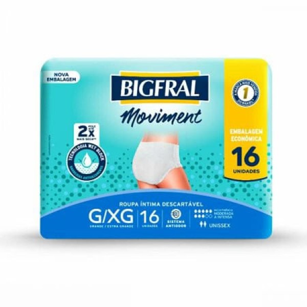 Encontraproduto.com.br - Roupa Íntima Descartável Bigfral Moviment G/XG c/16 Unidades