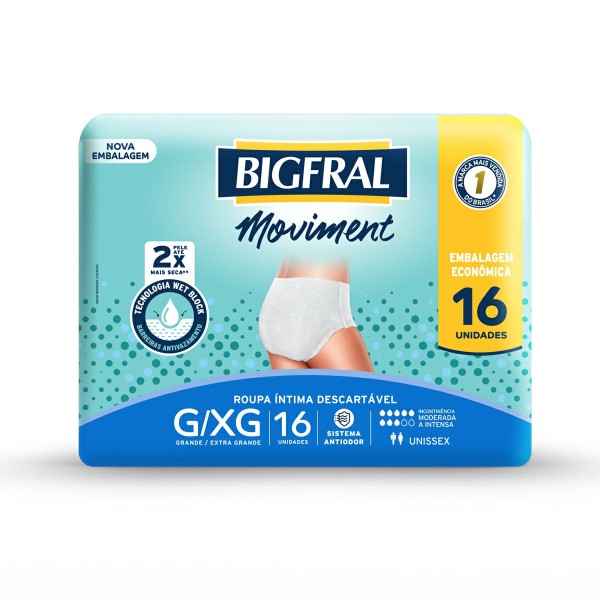 Encontraproduto.com.br - Roupa Íntima Descartável Bigfral Moviment G/XG c/16 Unidades