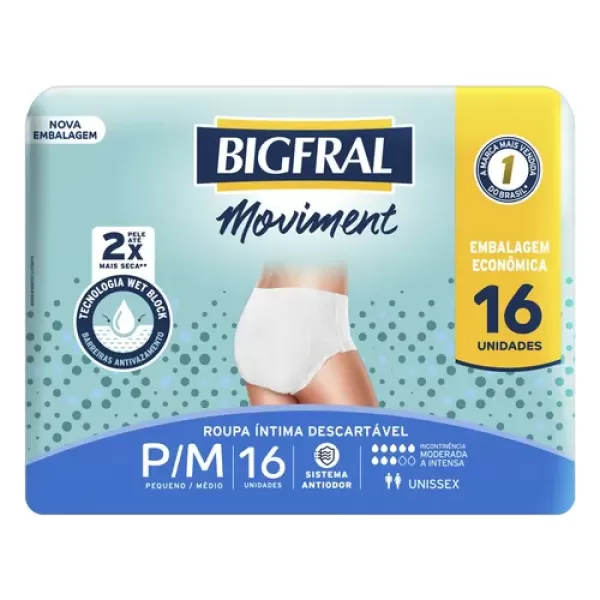 Roupa Íntima Descartável Bigfral Moviment G/XG c/16 Unidades