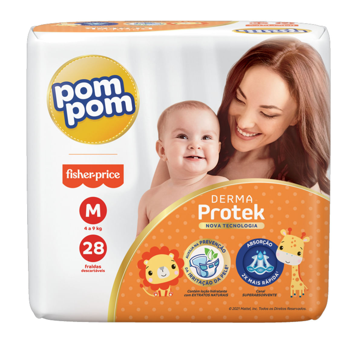 Encontraproduto.com.br - Fralda Pompom Derma Protek Jumbo Tamanho M com 28 Unidades