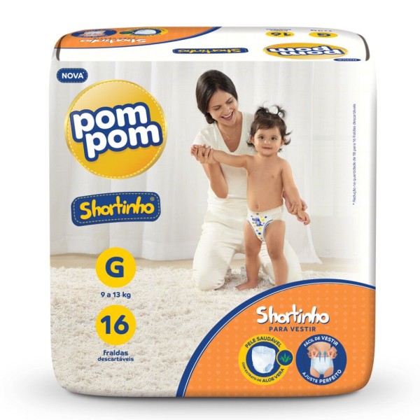 Encontraproduto.com.br - Fralda Descartável Infantil Shortinho Pom Pom G Pacote 16 Unidades