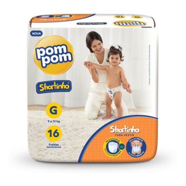 Encontraproduto.com.br - Fralda Descartável Infantil Shortinho Pom Pom G Pacote 16 Unidades