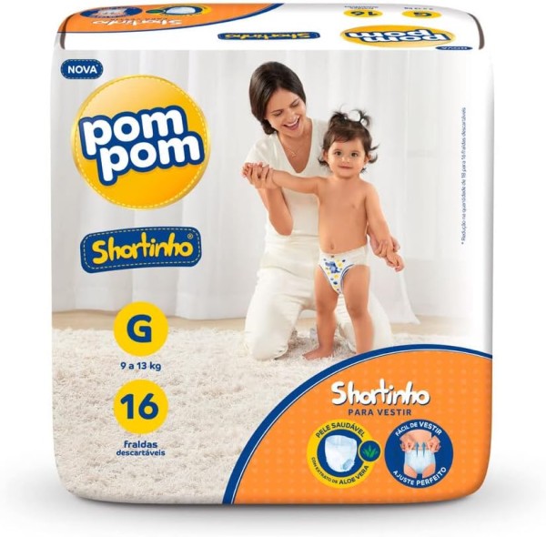Encontraproduto.com.br - Fralda Descartável Infantil Shortinho Pom Pom G Pacote 16 Unidades