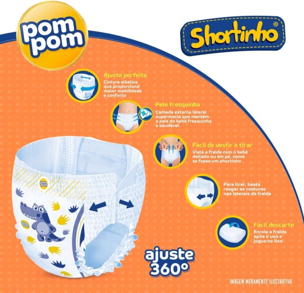 Encontraproduto.com.br - Fralda Descartável Infantil Shortinho Pom Pom G Pacote 16 Unidades