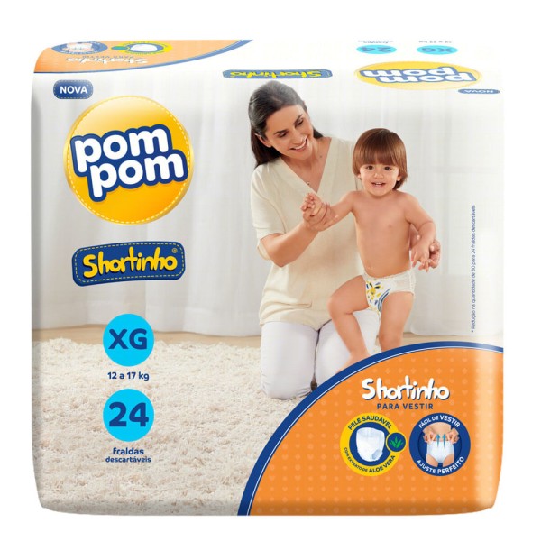 Encontraproduto.com.br - Fraldas Infantis Pom Pom Shortinho Jumbo Tamanho Xg com 24 Unidades