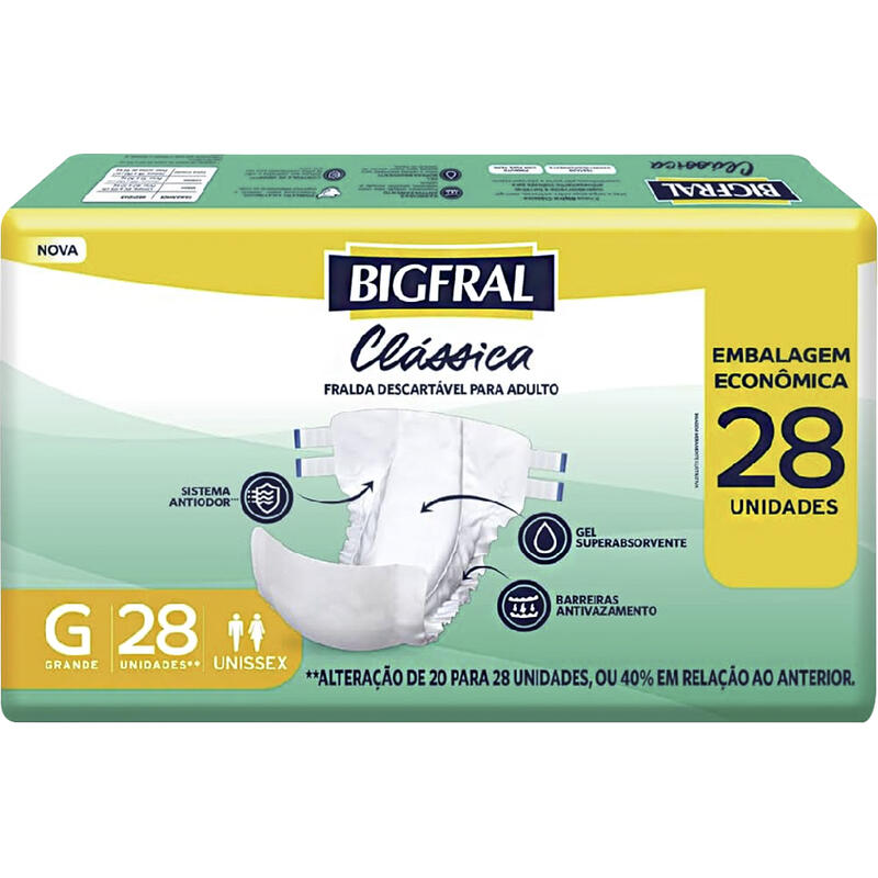 Encontraproduto.com.br - Fralda Geriátrica Clássica Bigfral - Tamanho G - 28 unidades - Novo Modelo
