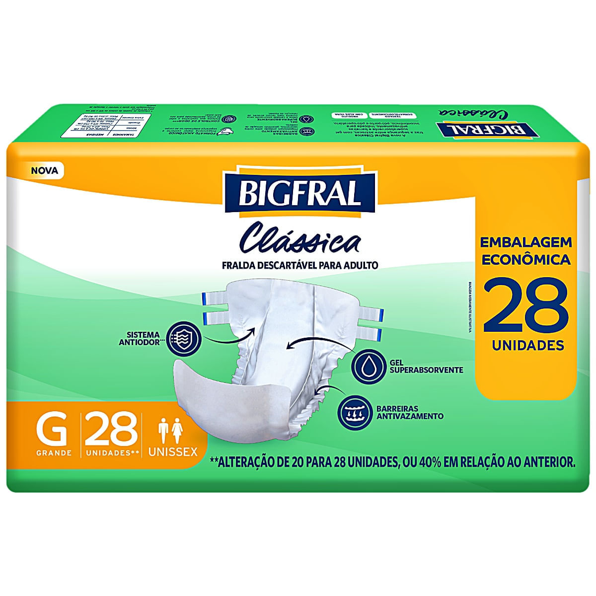 Fralda Geriátrica Clássica Bigfral - Tamanho G - 28 unidades - Novo Modelo