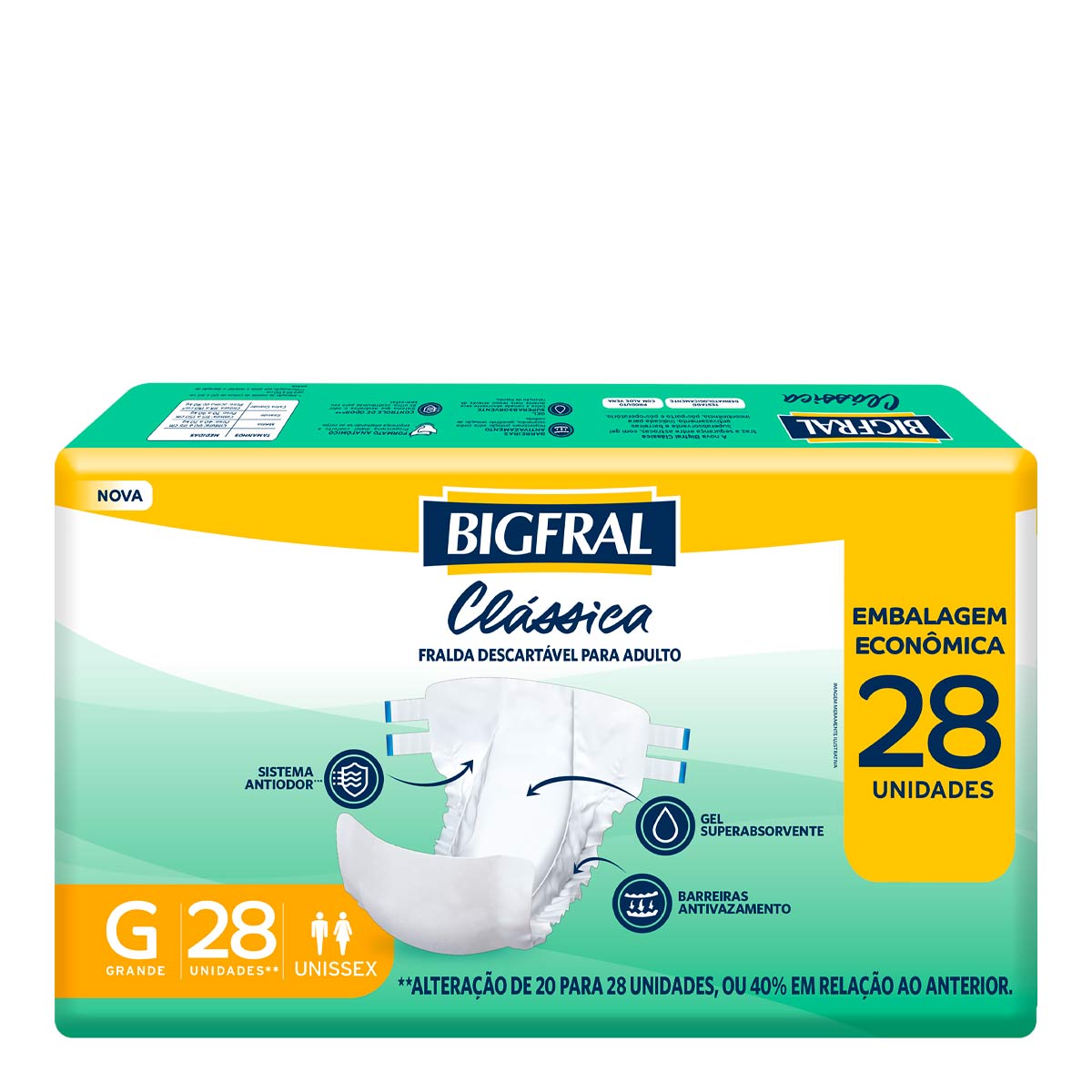 Encontraproduto.com.br - Fralda Geriátrica Clássica Bigfral - Tamanho G - 28 unidades - Novo Modelo